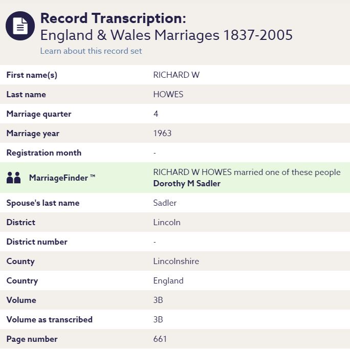 Findmypast marriage record