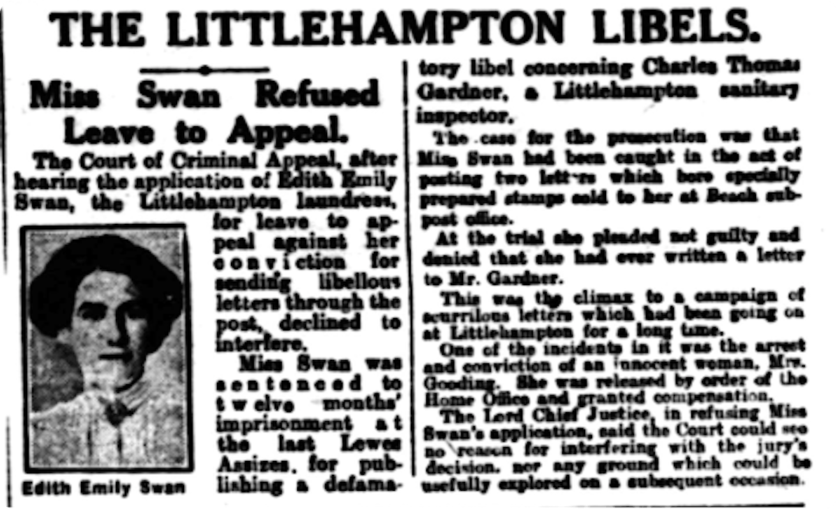 Edith’s appeal fails, found in Reynolds's Newspaper, 19 August 1923.