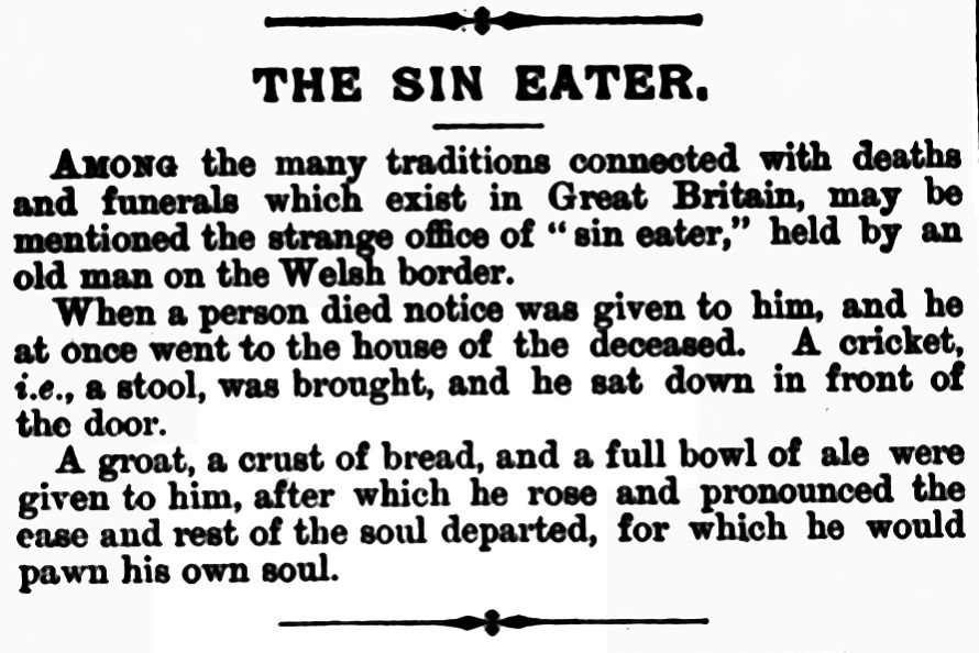 newspaper article about sin eaters