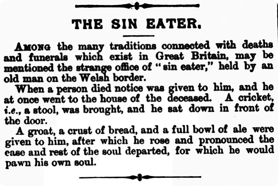 newspaper article about sin eaters