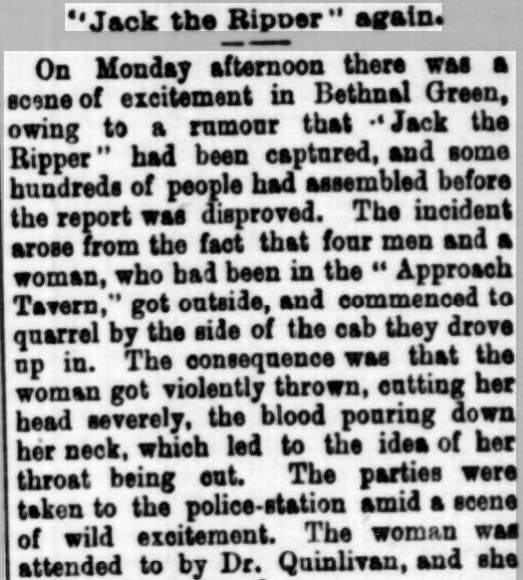 'Jack the Ripper again', the Eastern Argus and Borough of Hackney Times, 1889.