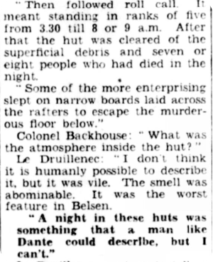Part of Harold’s testimony at the Bersen trial in Lüneberg from September 1945, recorded in the Daily Herald, 21 September 1945. 