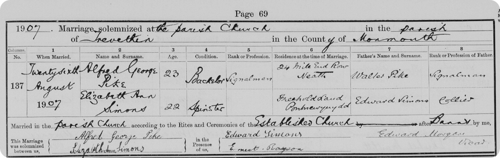 Gareth Bale's ancestor's marriage record