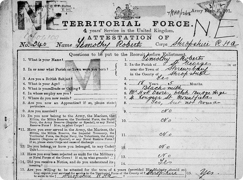 British Army Service Record