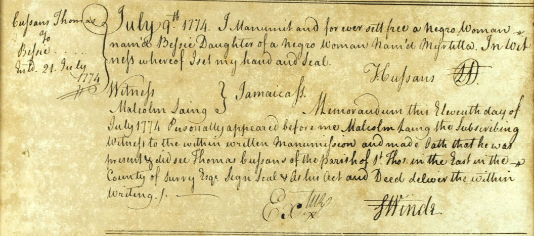 A record from the Jamaican Manumission of Slaves Index