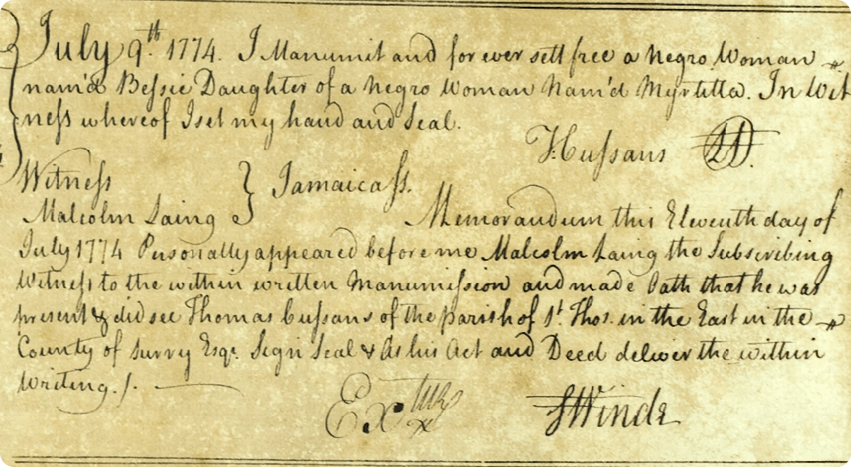 A record from the Jamaican Manumission of Slaves Index