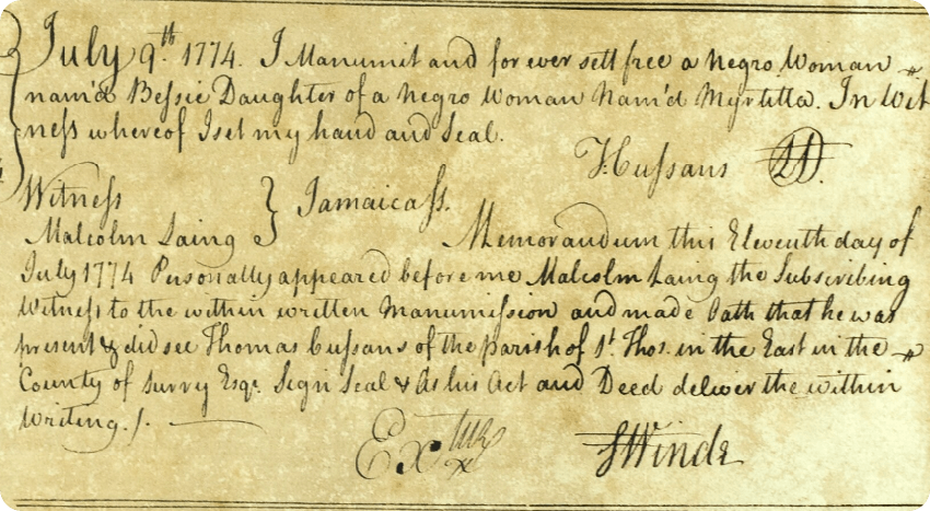 A record from the Jamaican Manumission of Slaves Index