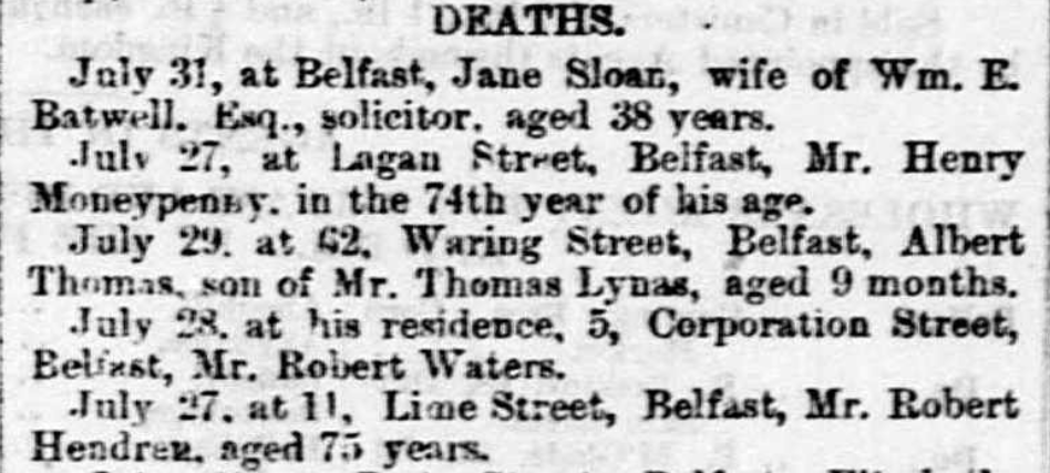 A snippet from our Irish death notices