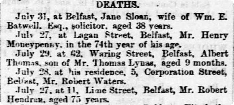 A snippet from our Irish death notices