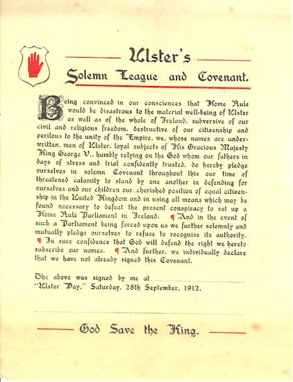 The Ulster Covenant, 1912.