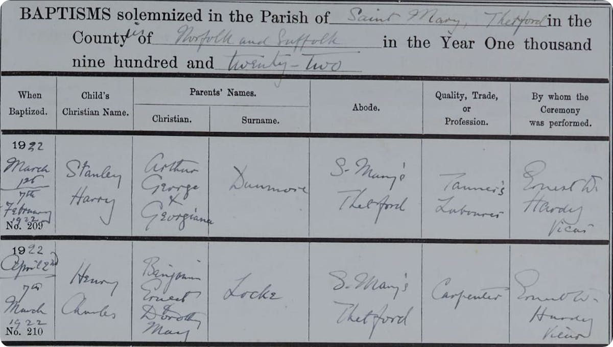 Norfolk baptism records