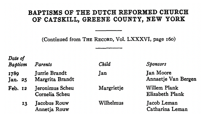 Baptism records, Catskill, New York