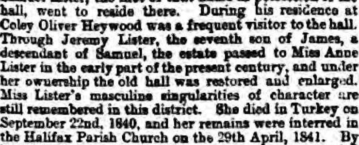 anne lister in the newspapers