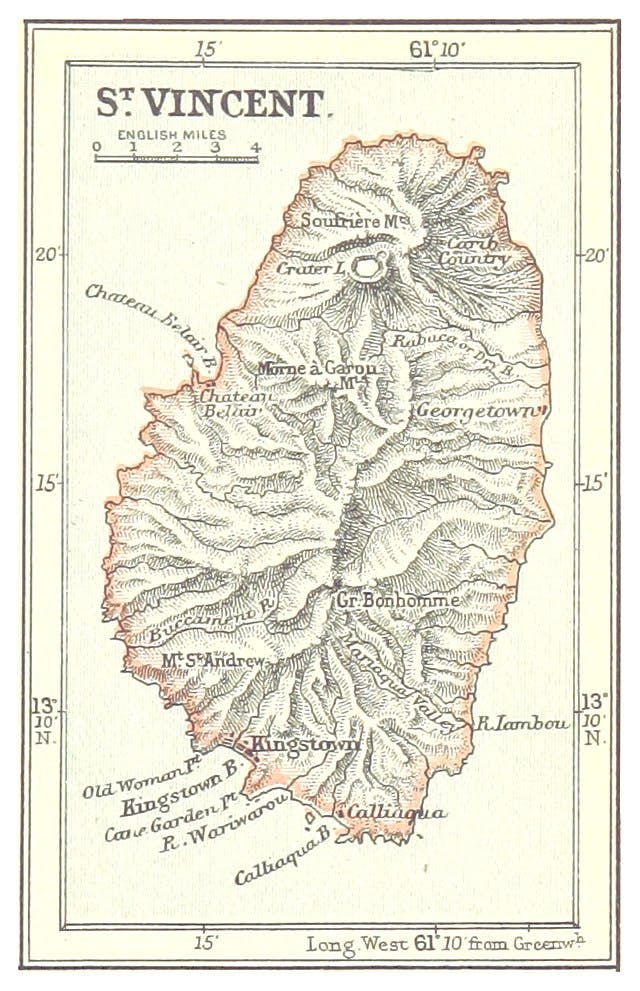 An 1886 map of St Vincent.