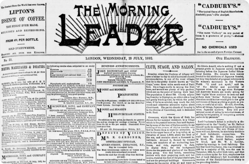 Morning Leader, 20 July 1892.