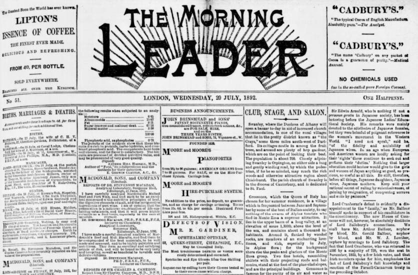 Morning Leader, 20 July 1892.