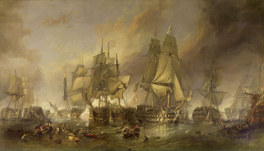 The Battle of Trafalgar, painted by William Clarkson Stanfield.