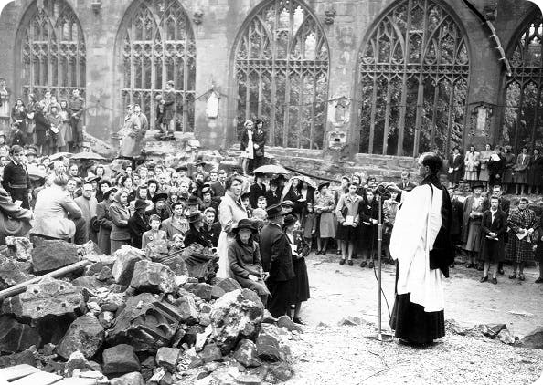 VE Day service in Coventry Cathedral, 1945