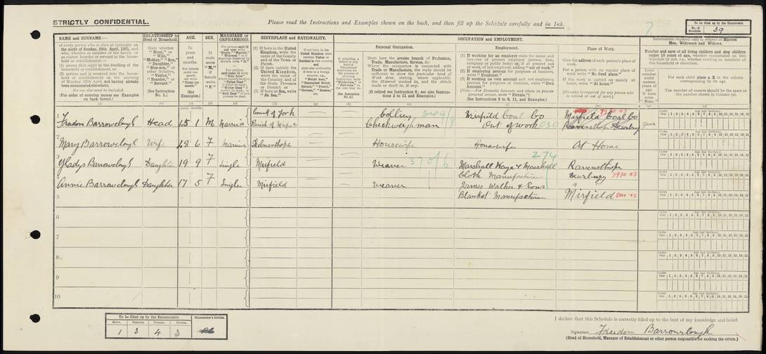 Gladys Barrowclough in the 1921 Census.