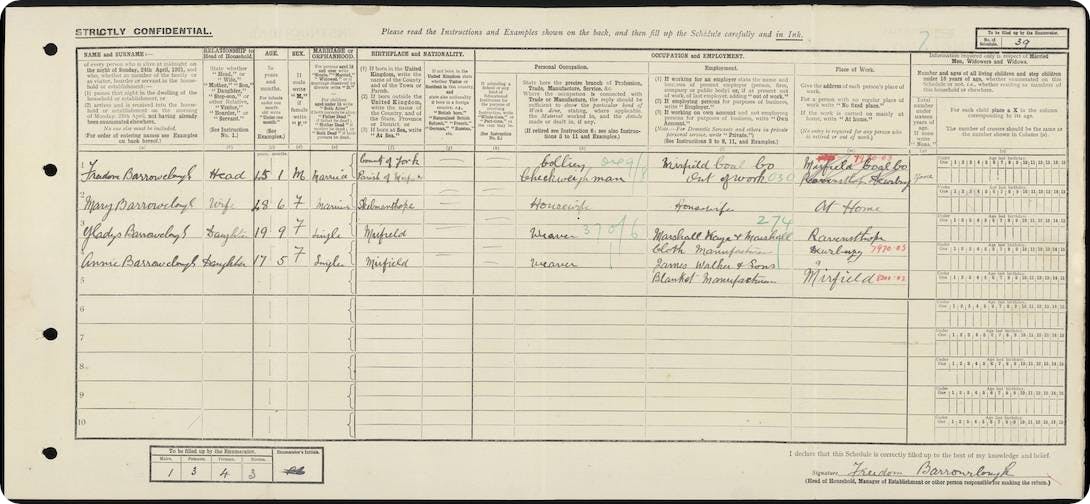 Gladys Barrowclough in the 1921 Census.