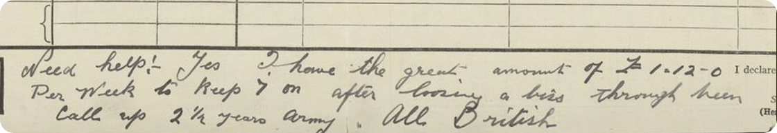A note on a Census record asking the government for help.