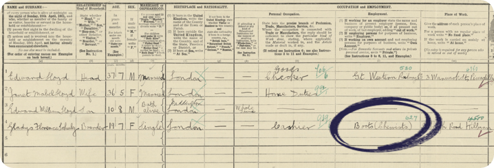 A 1921 Census record listing employer as Boots Pharmacy.