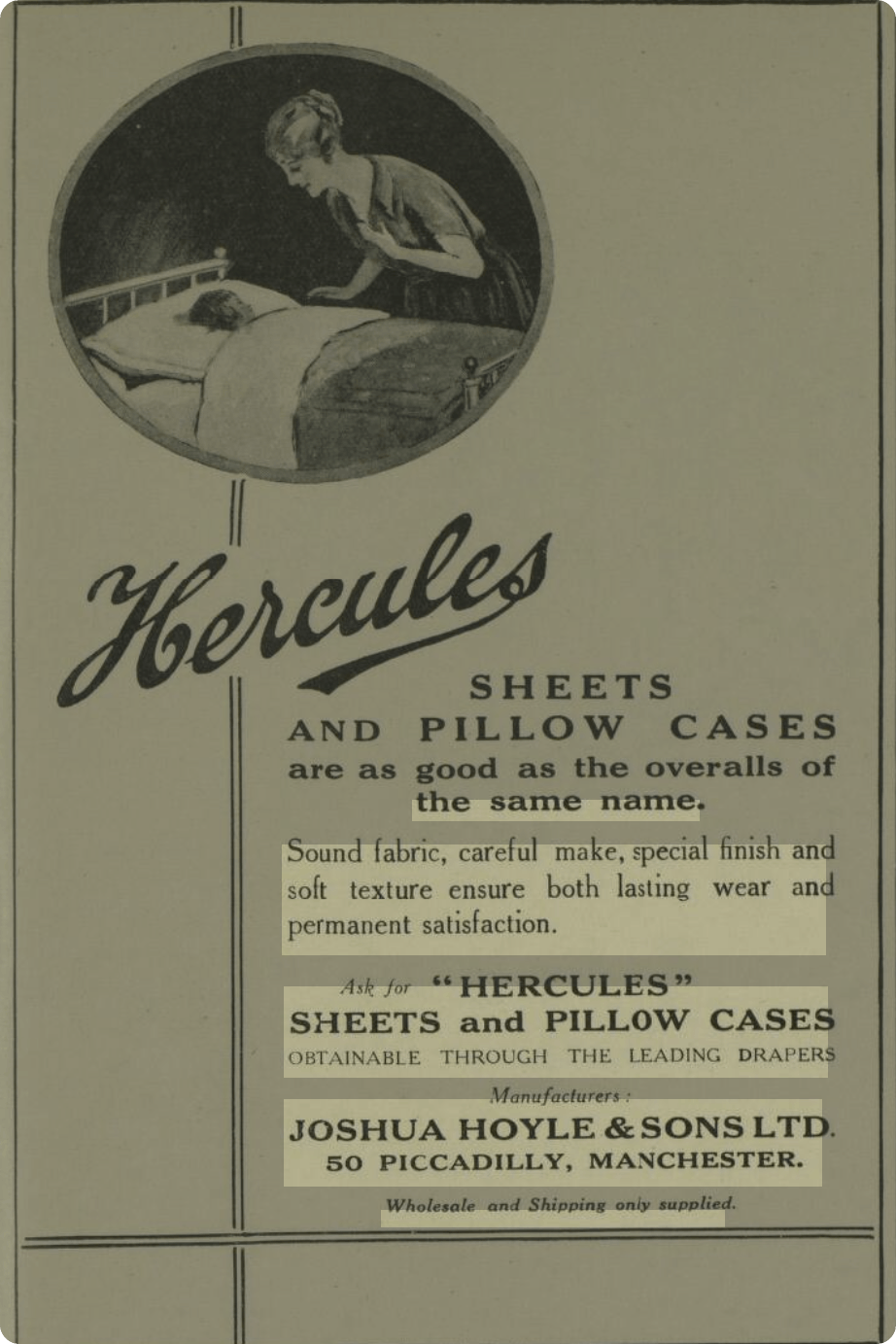 advert for pillowcases from 1925