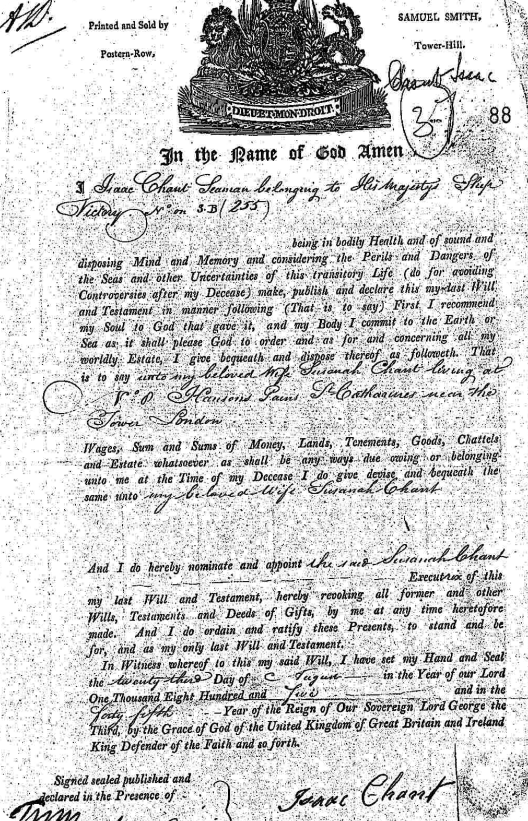 The final will of Isaac Chant, 1805. 
