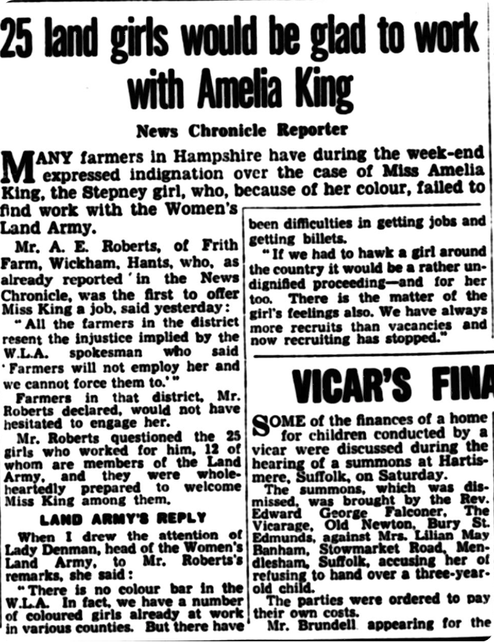 Amelia King joining the WLA, reported in the Daily News, 27 September 1943.
