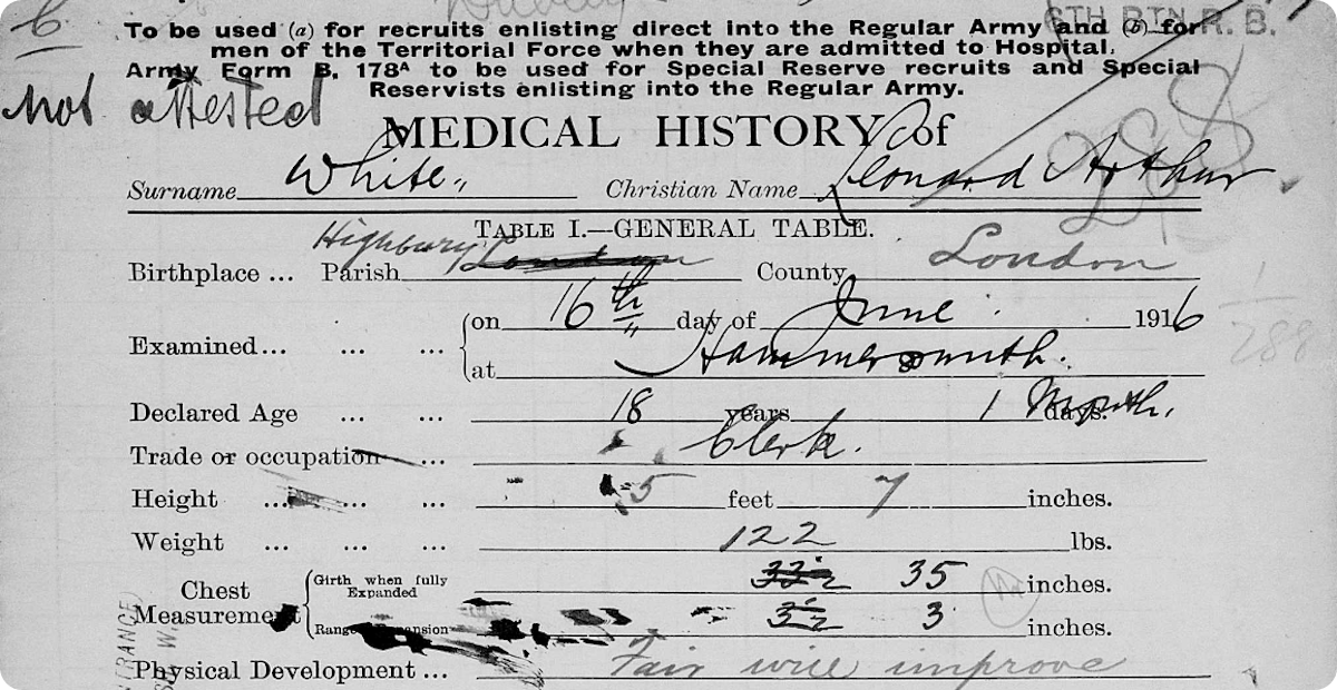 Leonard's army medical history record.