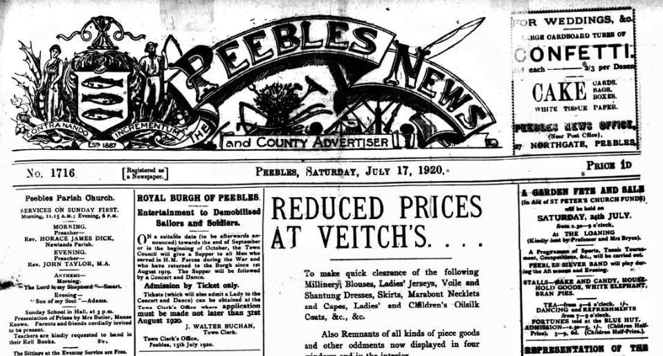 The Peebles News and County Advertiser, 1920.