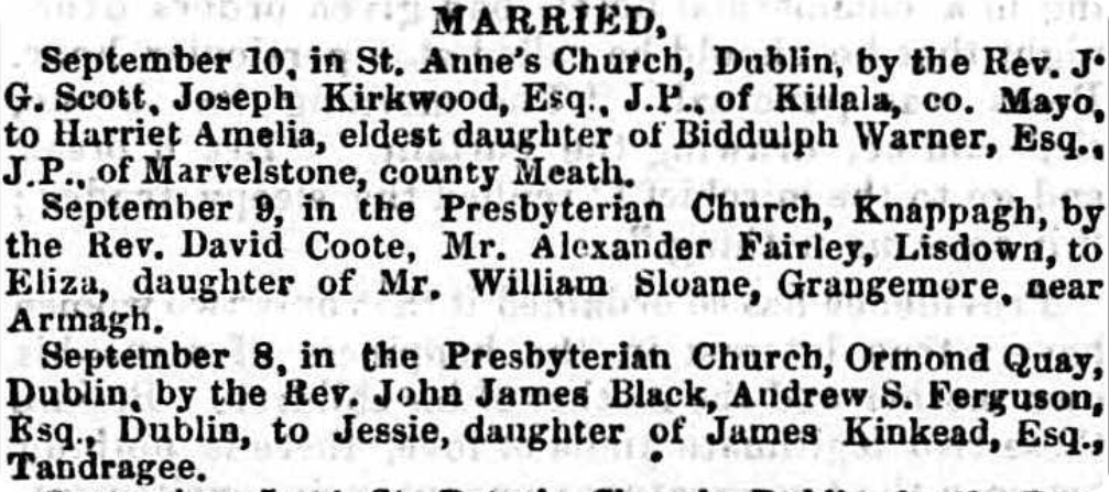 A snippet from our Irish marriage notices