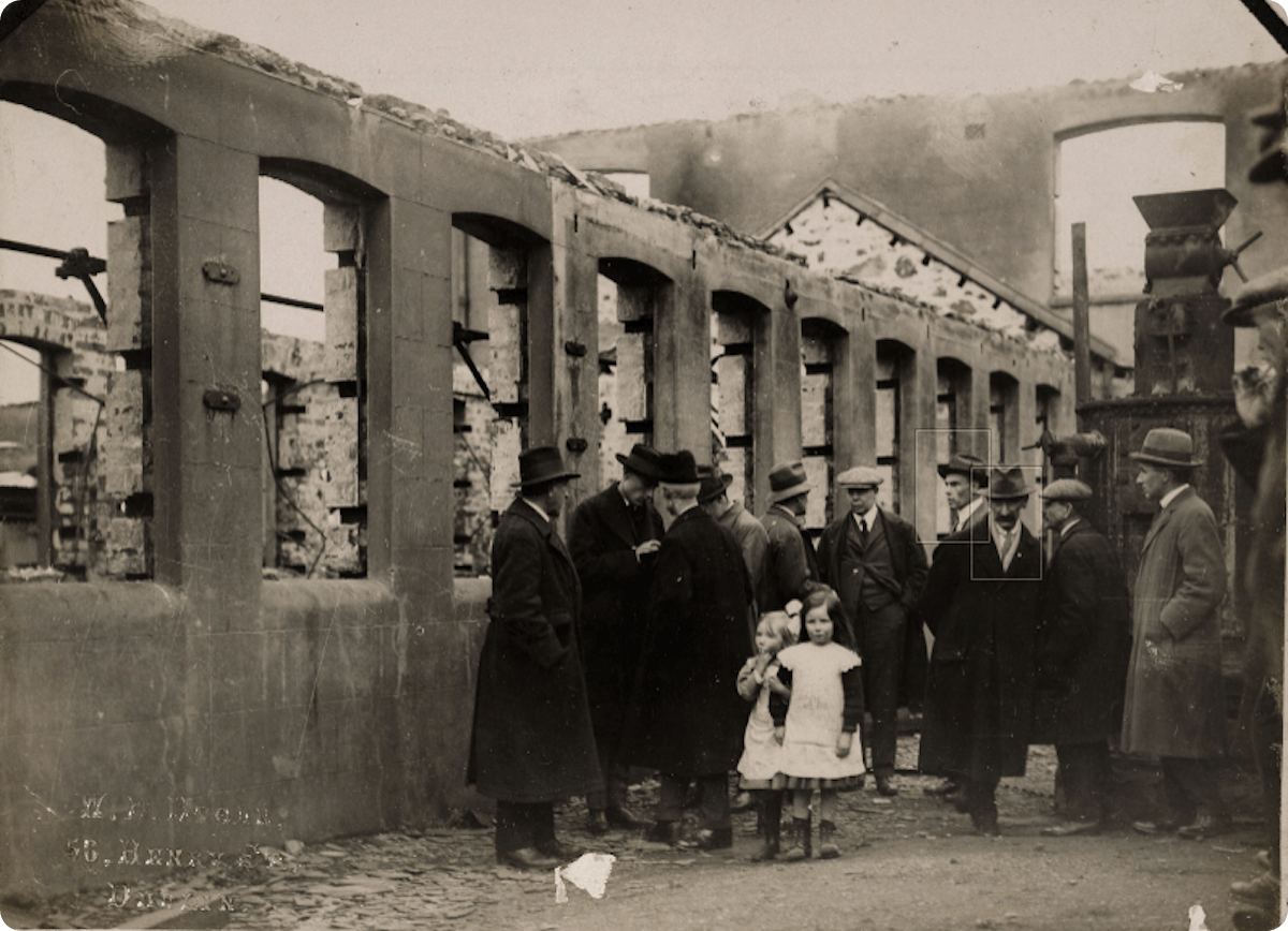 The American Committee for Relief inspecting the ruins of Balbriggan in eastern Ireland, c. 1921.