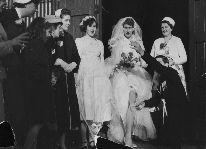A couple getting married in Weobly Church, Herefordshire