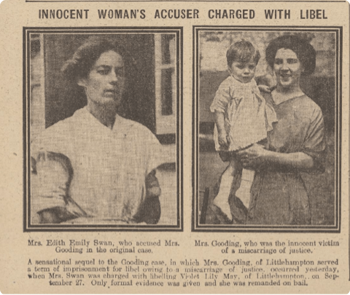 Edith’s first trial, Sunday Mirror, 23 October 1921.