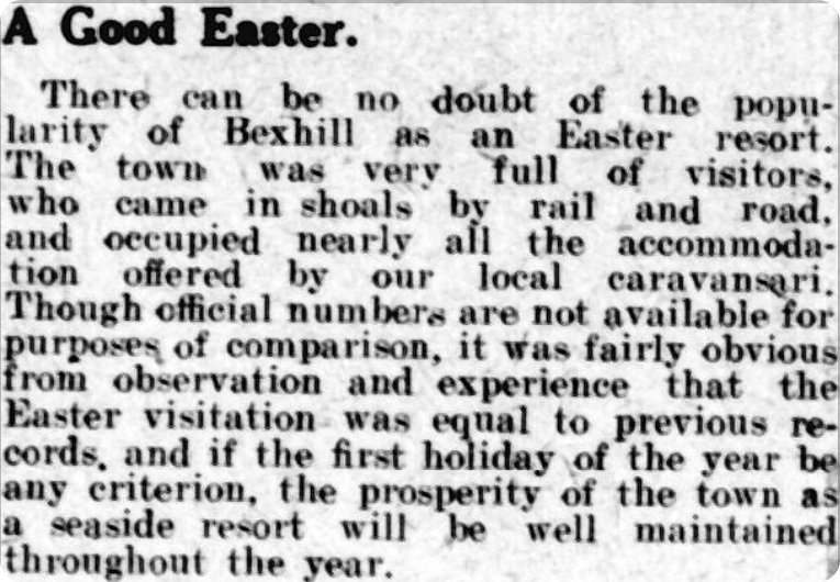 An article describing the popularity of Bexhill-On-Sea as a holiday destination, 1921, 