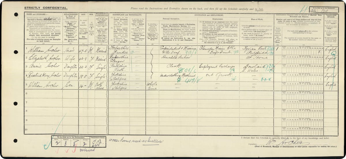 William Archer's 1921 Census record.