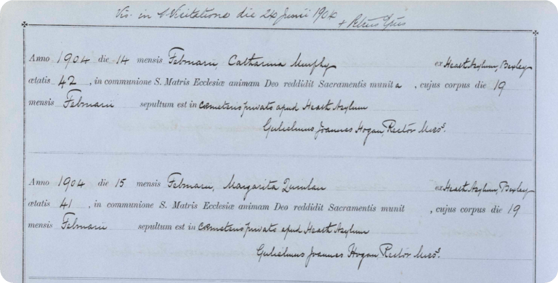 A Catholic burial record, dating back to 1904. 