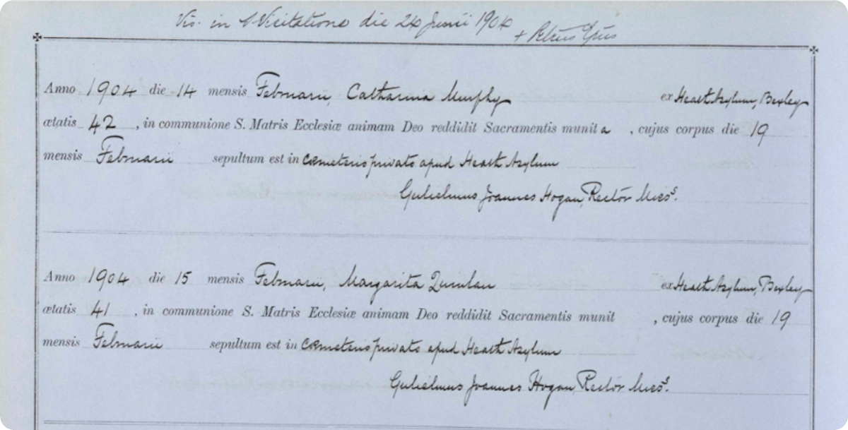 A Catholic burial record, dating back to 1904. 
