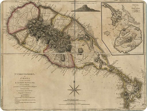 Map of St Kitts in 1700s