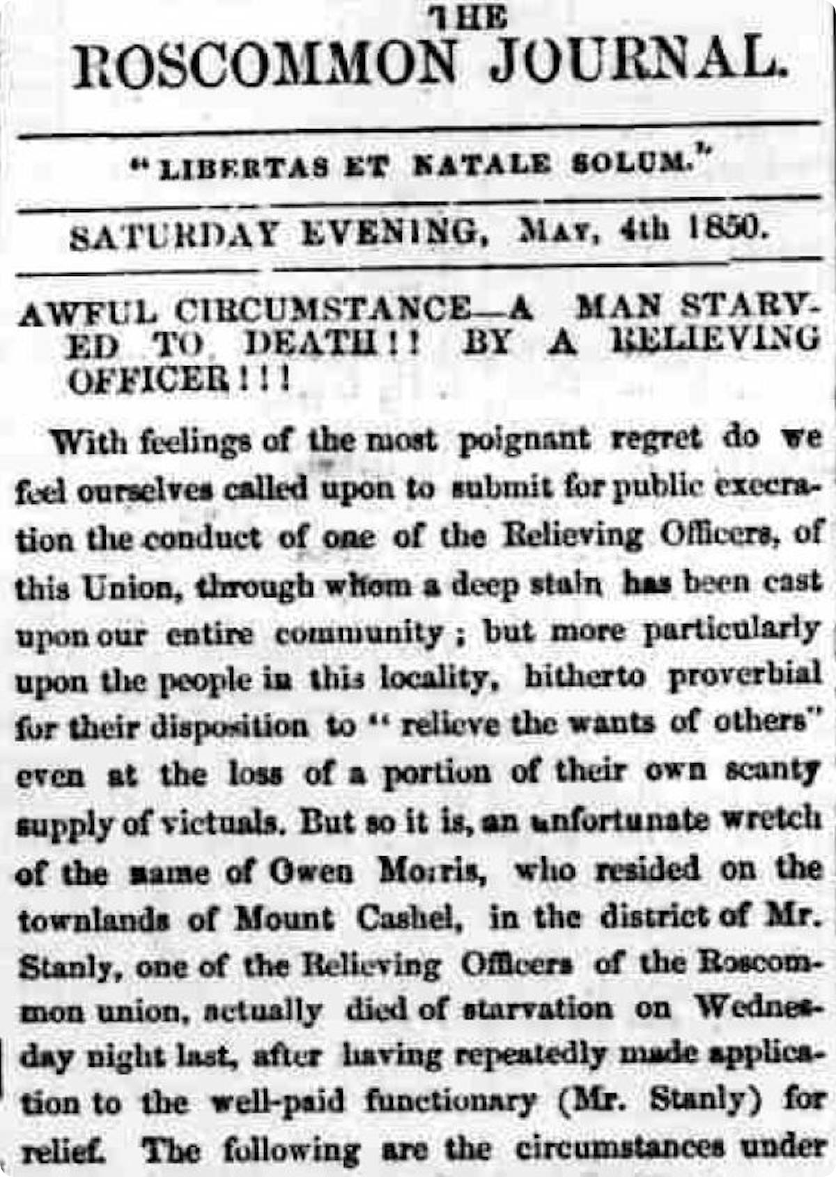 Irish Famine newspaper reports