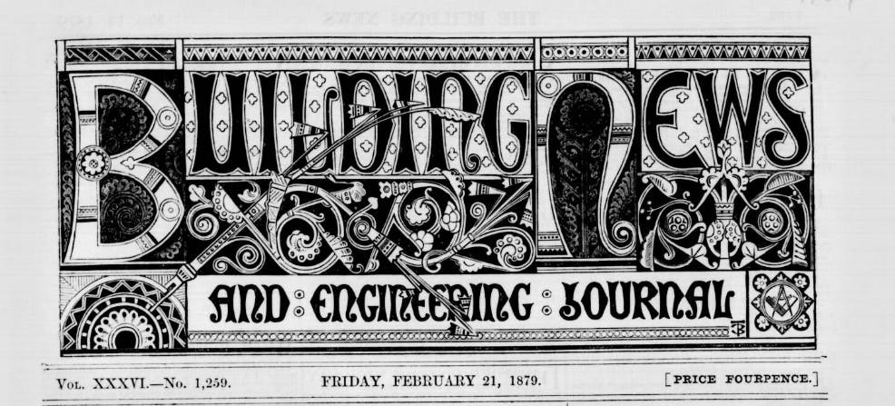 The title page of the Building News, 1879.