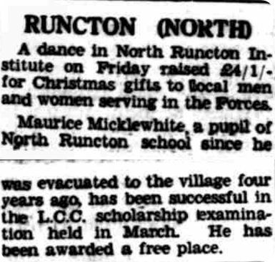 Maurice Micklewhite featured in the Lynn Advertiser, 8 September 1944.