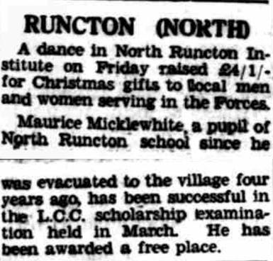 Maurice Micklewhite featured in the Lynn Advertiser, 8 September 1944.