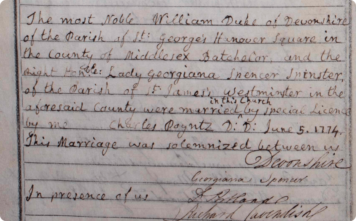 Lady Georgiana Spencer marriage record