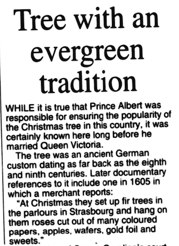 'Tree with an evergreen tradition', Suffolk Free Press, 1998.