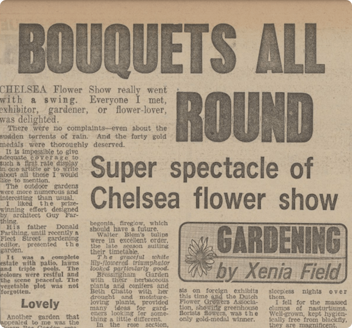 The Chelsea Flower Show reported on in the Daily Mirror, 26 May 1979. 