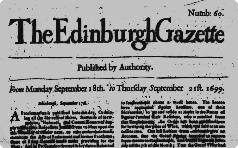 Edinburgh Gazette old newspaper