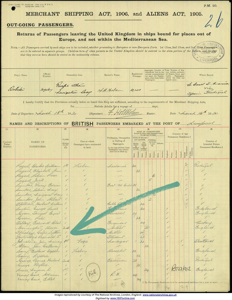 Passenger list from 18 March 1920.
