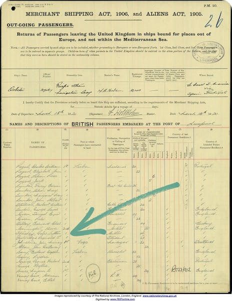 Passenger list from 18 March 1920.
